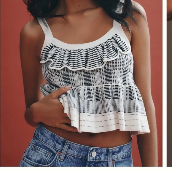 Anthropology Black and White Sweater Tank Patterned Camisole - Picture 1 of 5